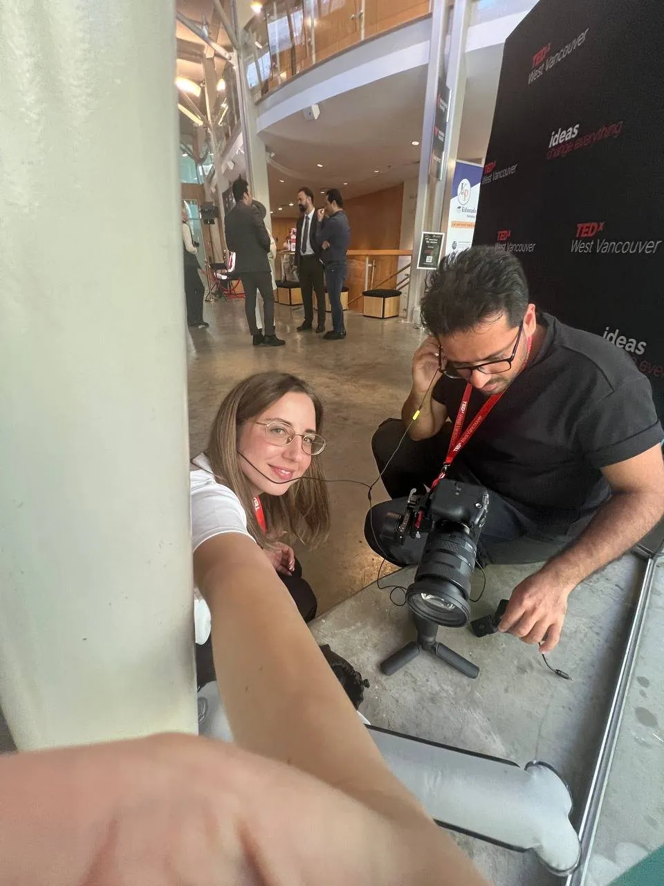Nataliia with the camera operator during a shoot