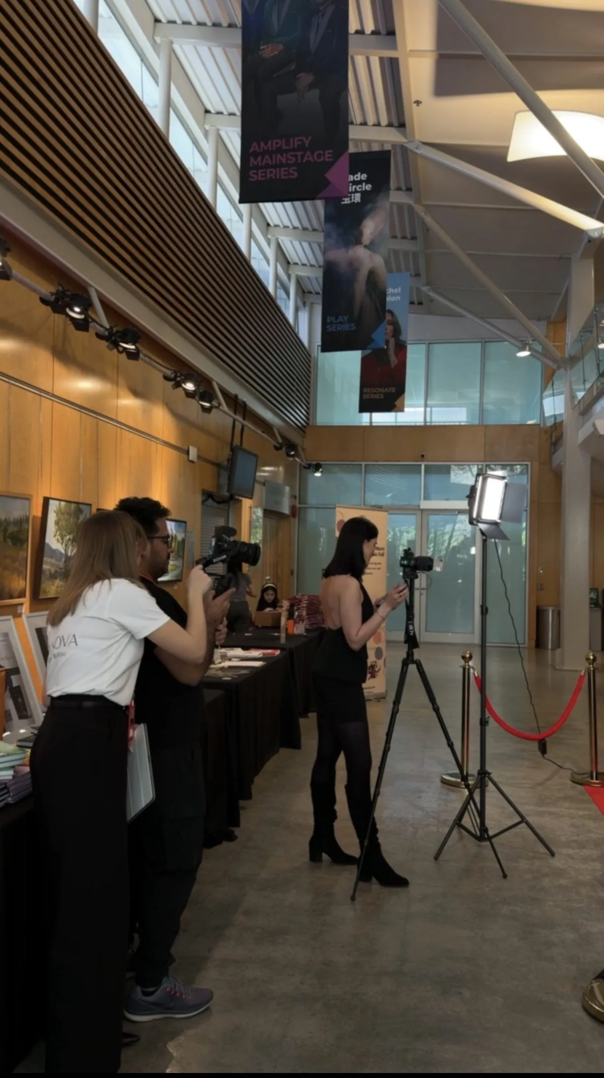 The team filming on location
